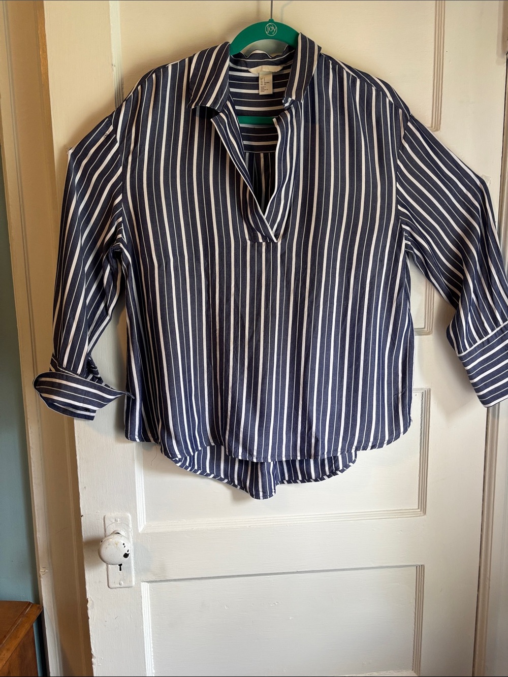 H&M Navy and White Vertical Stripe Pull Over Blouse